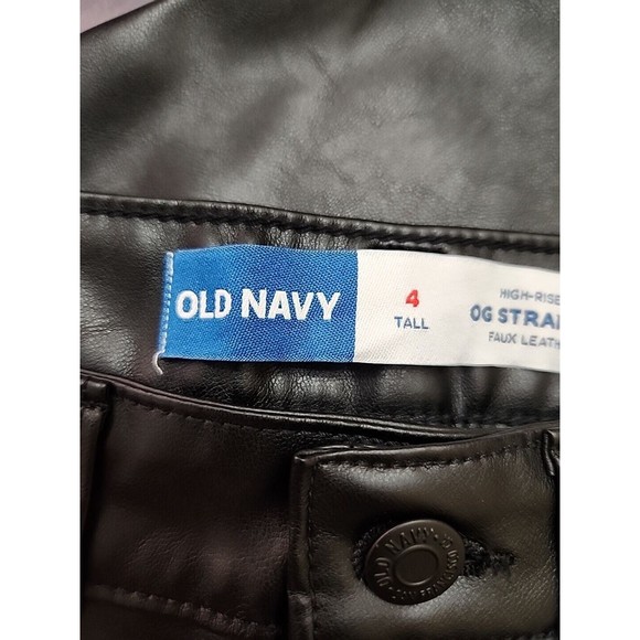 Old Navy High Rise OG Straight Faux Leather Ankle Pants Womens 4 Tall Black NEW - Picture 5 of 9